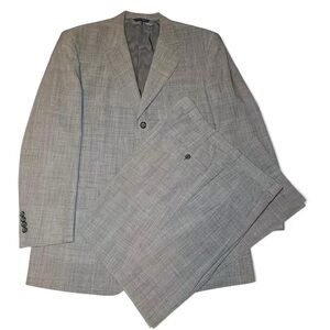 Brooks Brothers Brookscool Wool Houndstooth Plaid Grey Suit 43L W37 Pleats Cuffs